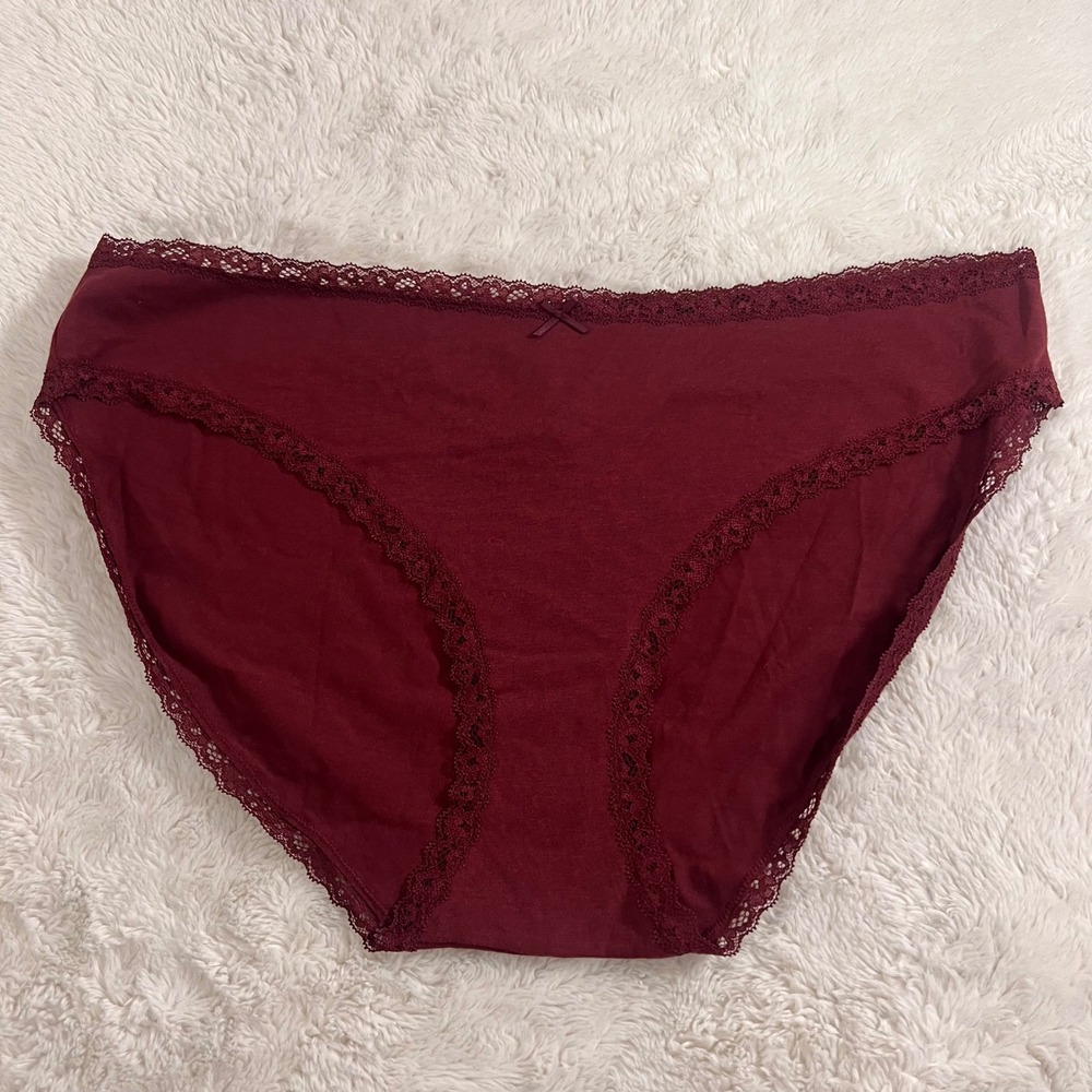 Skims Cotton Jersey Lace Trim Brief Panty Burgundy Plus Size 3X Balletcore Basic